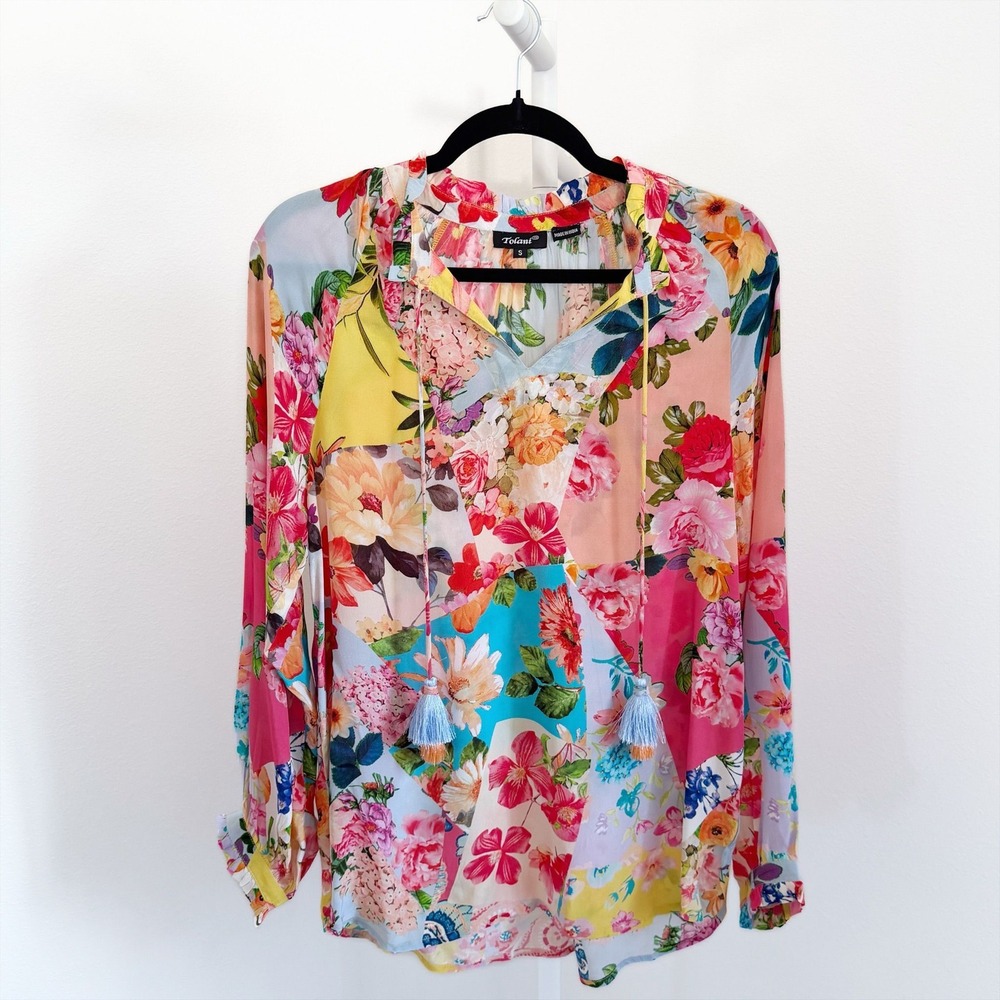Tolani $168 Size Small Top Floral Patchwork Print 100% Cupro